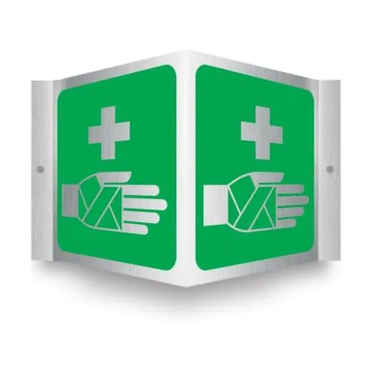 Accuform PSM415 6"" x 5"" Panel Brushed Aluminum 3D Projection Sign: First Aid