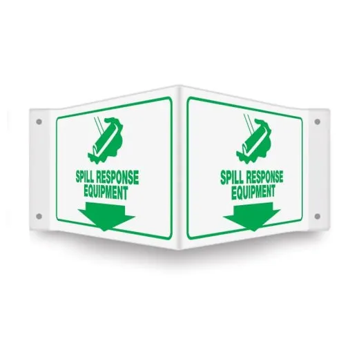 Accuform PSP390 3D 8"" x 12"" Panel Projection Sign: Spill Response Equipment Down Arrow