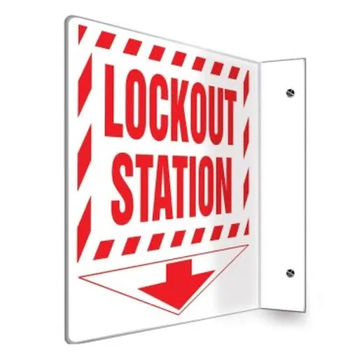 Accuform PSP431 90D 8"" x 12"" Panel 3D Projection Sign: Lockout Station