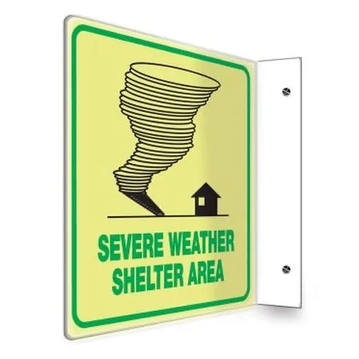 Accuform PSP463 90D 8"" x 8"" Panel Glow-In-The-Dark Projection Safety Sign: Severe Weather Shelter Area Graphic