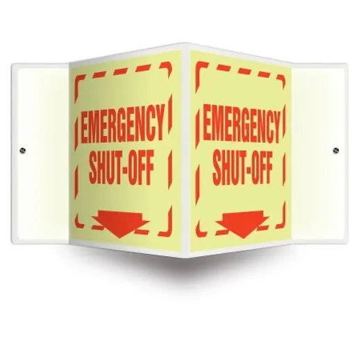 Accuform PSP808 3D 6"" x 5"" Panel Glow-In-The-Dark Projection Sign: Emergency Shut-Off Arrow