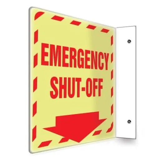 Accuform PSP919 90D 8"" x 8"" Panel Glow-In-The-Dark Projection Sign: Emergency Shut-Off Arrow