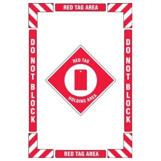 Accuform PSR113 36"" x 24"" Floor Marking Kit: Red Tag Holding Area Keep Clear Do Not Block