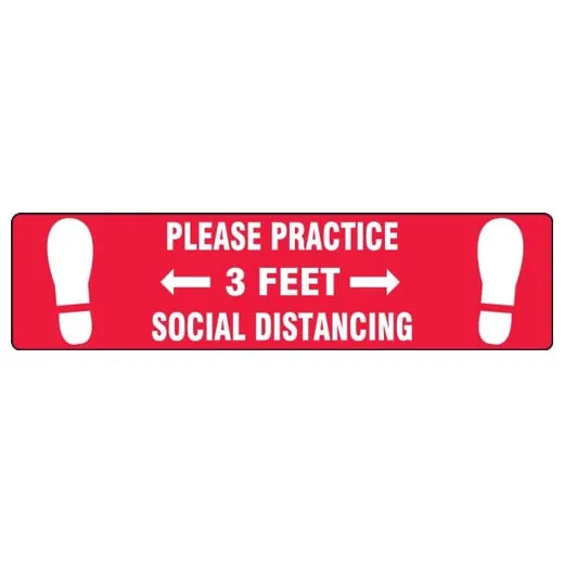 Accuform PSR239 6"" x 24"" Slip-Gard Floor Sign: Please Practice Social Distancing 3-ft