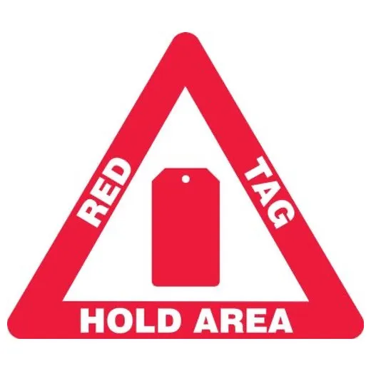 Accuform PSR803 17"" Slip-Gard Triangle Floor Sign: Red Tag Hold Area