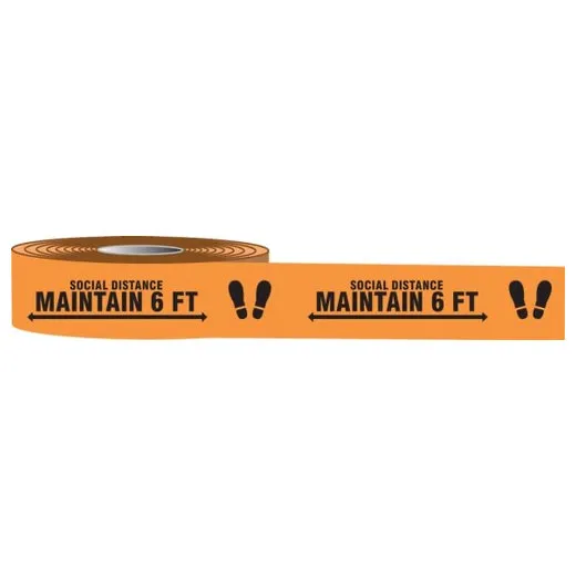 Accuform PTM462 2"" x 54-ft Floor Tape: Social Distance Maintain 6-ft