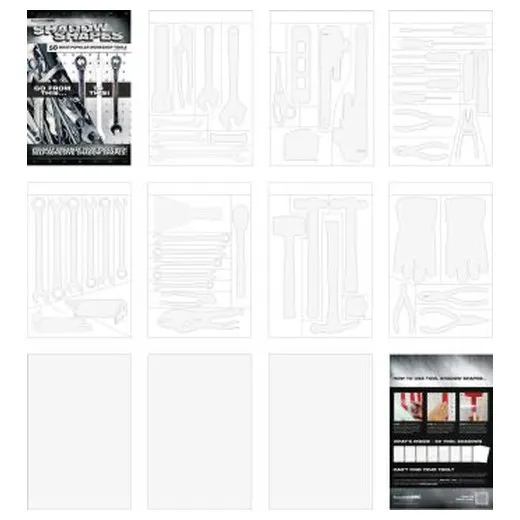 Accuform PVR100WT White Shadow Shapes Tool Shadow Label Booklet, Short Handled, Stiff