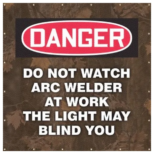 Accuform PWD122BU 6-ft x 8-ft ONE-WAY Printed Welding Screens: Do Not Watch Arc Welder At Work - The Light May Blind You, Blue