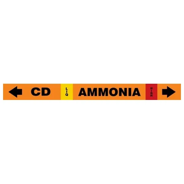 Accuform RAK101T IIAR Self-Stick Ammonia Pipe Marker: CD/LIQ/HIGH, IIAR SS OD 8"" - 10""