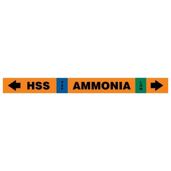 Accuform RAK108T IIAR Self-Stick Ammonia Pipe Marker: HSS/VAP/LOW, IIAR SS OD 8"" - 10""