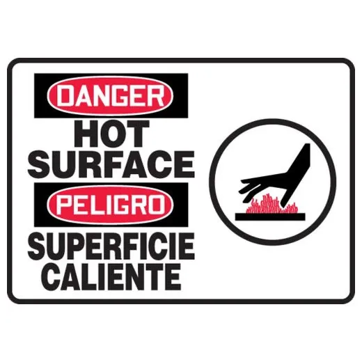 Accuform SBMCEQ113MXV 7"" x 10"" Bilingual OSHA Danger Safety Sign: Hot Surface, Adhesive Dura-Vinyl