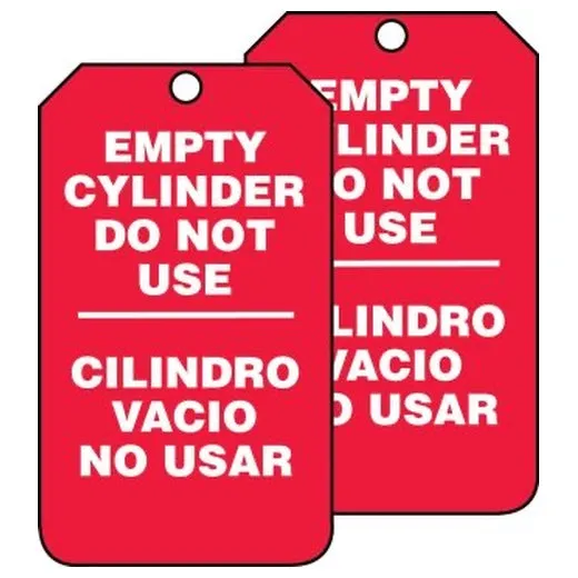 Accuform SBMGT202PTM Cylinder Status Bilingual Safety Tag: Empty Cylinder Do Not Use, RP-Plastic, 5/PK