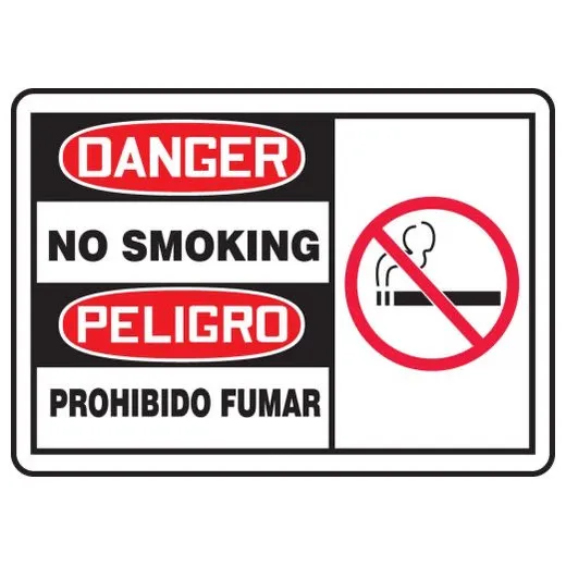 Accuform SBMSMK003MXT 7"" x 10"" Spanish Bilingual OSHA Danger Smoking Control Sign: No Smoking, Dura-Plastic