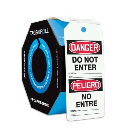 Accuform SBTAR140 OSHA Danger Tags By-The-Roll: Do Not Enter, Bilingual - Spanish/English, 250 PER ROLL