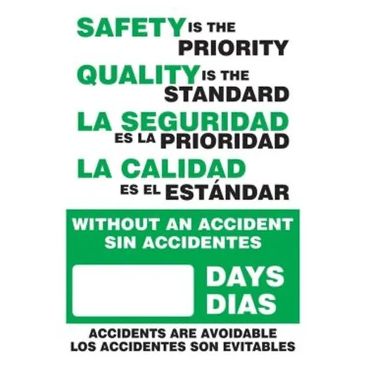 Accuform SCC705 28"" x 20"" Bilingual Digi-Day Magnetic Faces: Safety Is The Priority - Quality Is The Standard - Without An Accident _ Days - Accidents Are Avoidable, Magnetic Face Only
