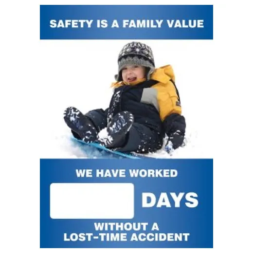 Accuform SCC736 28"" x 20"" Digi-Day Magnetic Faces: Safety Is A Family Value (Winter Theme) - We Have Worked _ Days Without A Lost Time Accident, Magnetic Face Only