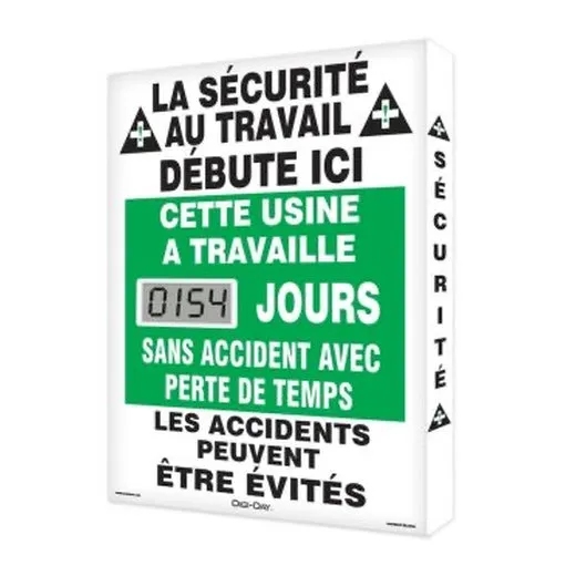 Accuform SCJ154 20"" x 16"" French Digi-Day Lite Electronic Scoreboard: Cette Usine A Travaille ___ Jours Sans Accident Avec Perte De Temps, Cardboard