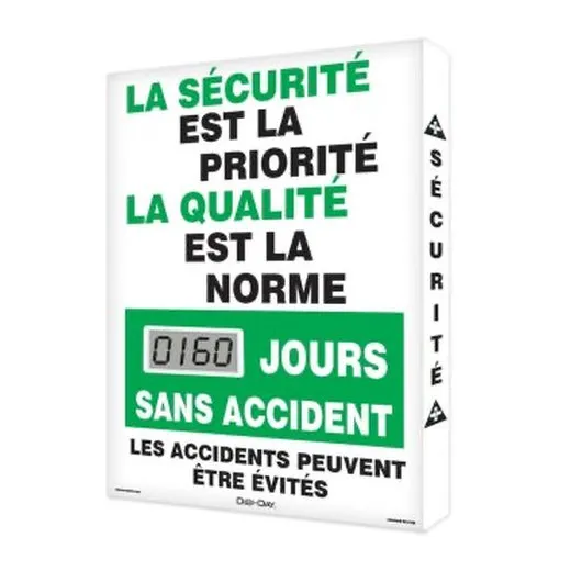 Accuform SCJ160 20"" x 16"" Digi-Day Lite Electronic Scoreboard: La Securite Est La Priorite La Qualite est La Norme ___ Jours Sans Accident, Cardboard