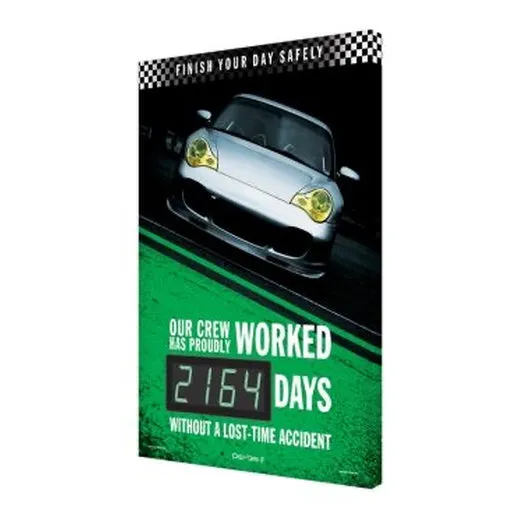 Accuform SCK164 28"" x 20"" Digi-Day Electronic Safety Scoreboards: Finish Your Day Safely - Our Crew Has Proudly Worked _ Days Without A Lost-Time Accident, Aluminum Face