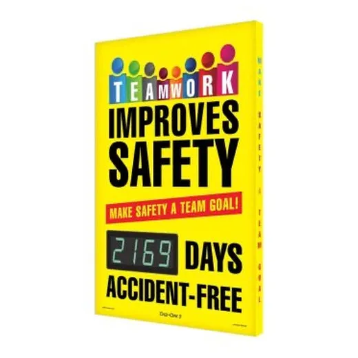 Accuform SCK169 28"" x 20"" Digi-Day Electronic Safety Scoreboards: Teamwork Improve Safety - Make Safety A Team Goal, Aluminum Face