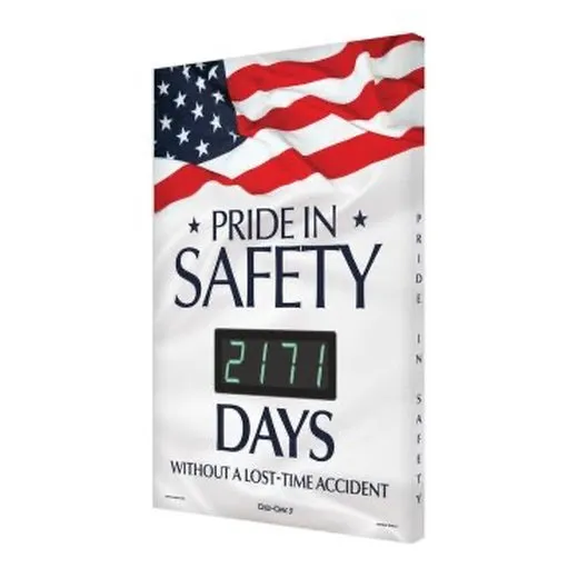 Accuform SCK171 28"" x 20"" Digi-Day Electronic Safety Scoreboards: Pride In Safety _ Days Without A Lost Time Accident, Aluminum Face
