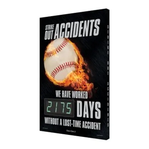 Accuform SCK175 28"" x 20"" Digi-Day Electronic Safety Scoreboards: Strike Out Accidents, Aluminum Face