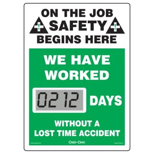 Accuform SCL212 14"" x 10"" Mini Digi-Day Electronic Scoreboards: On The Job Safety Begins Here - We Have Worked _ Days Without A Lost Time Accident