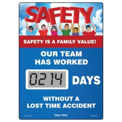 Accuform SCL214 14"" x 10"" Mini Digi-Day Electronic Scoreboards: Safety Is A Family Value - Our Team Has Worked _ Days Without A Lost Time Accident