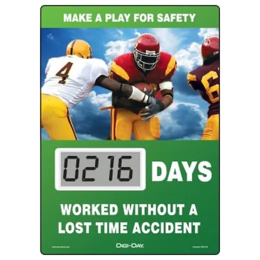 Accuform SCL216 14"" x 10"" Mini Digi-Day Electronic Scoreboards: Make A Play For Safety - _ Days Worked Without A Lost Time Accident