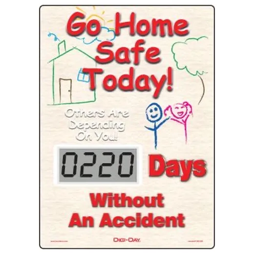 Accuform SCL220 14"" x 10"" Mini Digi-Day Electronic Scoreboards: Go Home Safe Today - Others Are Depending On You - _ Days Without An Accident SCL220