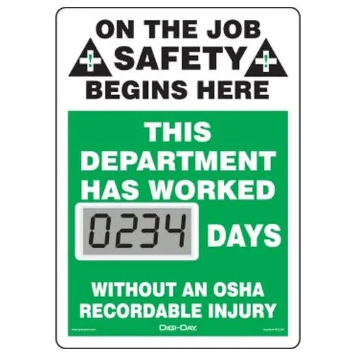 Accuform SCL234 14"" x 10"" Mini Digi-Day Electronic Scoreboards: On The Job Safety Begins Here - This Department Has Worked _ Days Without An OSHA Recordable Injury