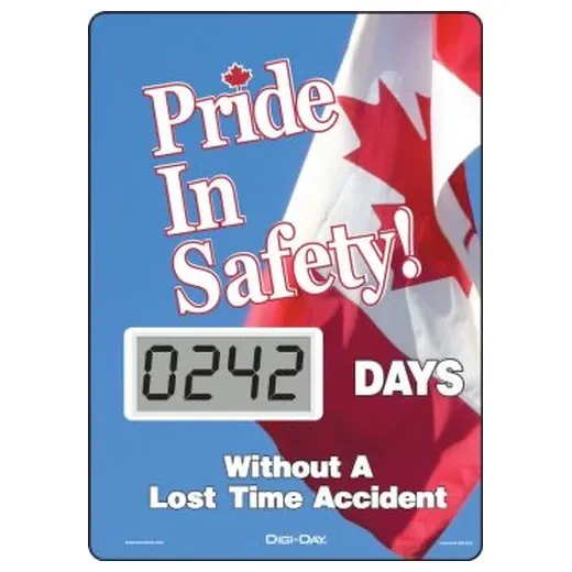 Accuform SCL242 14"" x 10"" Mini Digi-Day Electronic Scoreboards: Canadian Pride In Safety _ Days Without A Lost Time Accident