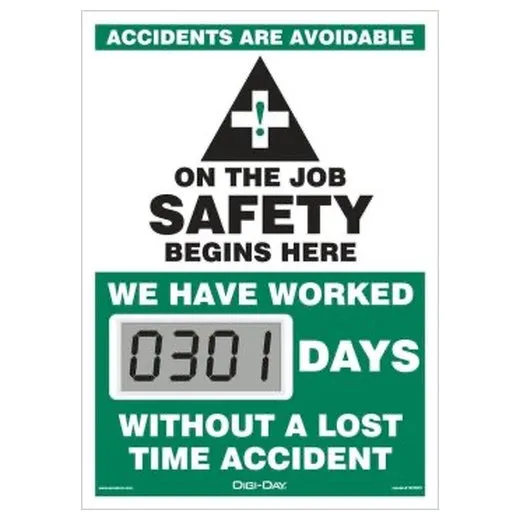 Accuform SCN301 14"" x 10"" Changeable Face Mini-Digi-Day Starter Set Electronic Scoreboards: Accidents Are Avoidable - On The Job Safety Begins Here, Magnetic Face Only