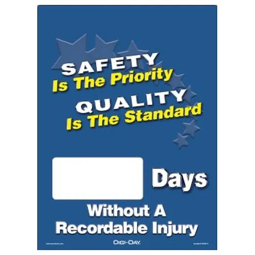 Accuform SCN411 14"" x 10"" Mini Digi-Day Magnetic Faces: Safety Is The Priority Quality Is The Standard - _ Days Without A Recordable Injury