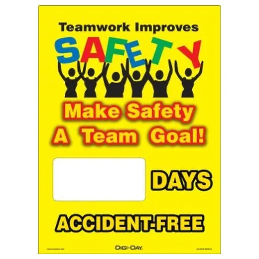Accuform SCN413 14"" x 10"" Mini Digi-Day Magnetic Faces: Teamwork Improves Safety - Make Safety A Team Goal - _ Days Accident Free