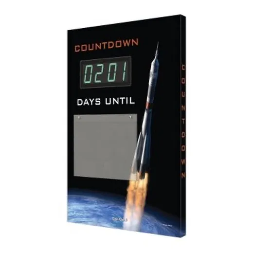 Accuform SCP101 28"" x 20"" Countdown Digi-Day Electronic Scoreboards: Countdown - _ Days Until (with rocket), Aluminum Face