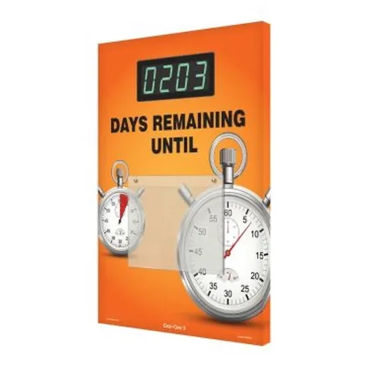 Accuform SCP103 28"" x 20"" Countdown Digi-Day Electronic Scoreboards: _ Days Remaining Until (with Stopwatch), Aluminum Face