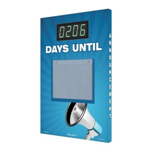 Accuform SCP106 28"" x 20"" Countdown Digi-Day Electronic Scoreboards: _ Days Until - Announcement (With Megaphone), Aluminum Face