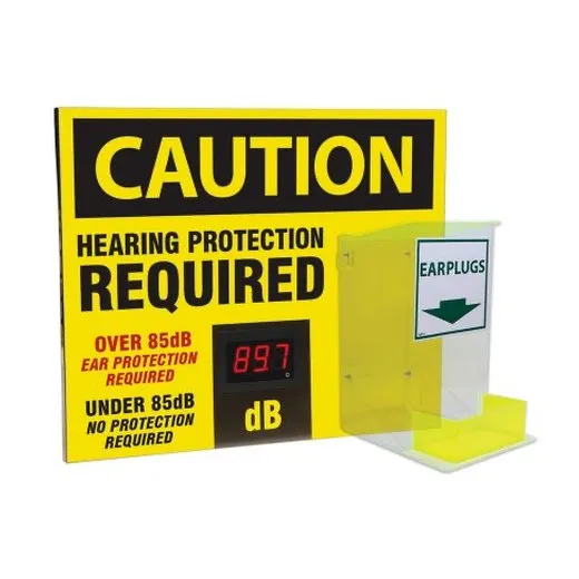 Accuform SCS607 20"" x 24"" x 1"" OSHA Caution Decibel Meter Sign With Ear Plug Dispenser, Aluminum Face