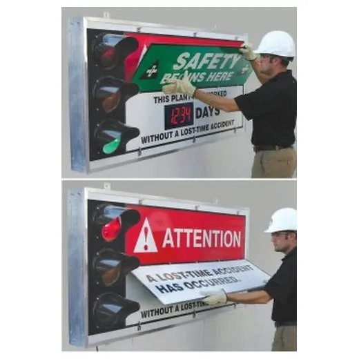 Accuform SCT202 6ft x 3ft x 4"" Signal-Flip Digi-Day Electronic Scoreboards: Attention - Caution - Safety Begins Here, Aluminum Face