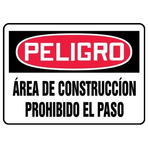 Accuform SHMCRT101XP 7"" x 10"" OSHA Danger Safety Sign: Construction Area - Keep Out, Accu-Shield, Spanish