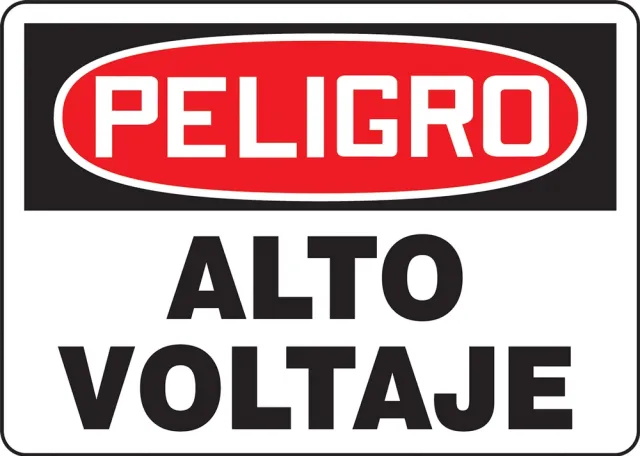 Spanish Danger Sign, 7 in Height, 10 in Width, Vinyl, Rectangle, Spanish