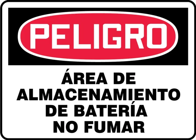 Accuform SHMELC142XL 7"" x 10"" OSHA Danger Safety Sign: Battery Storage Area No Smoking