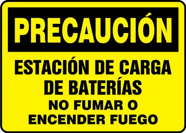 Accuform SHMELC636VA 7"" x 10"" OSHA Caution Safety Sign: Battery Charging Station No Smoking or Open Flames