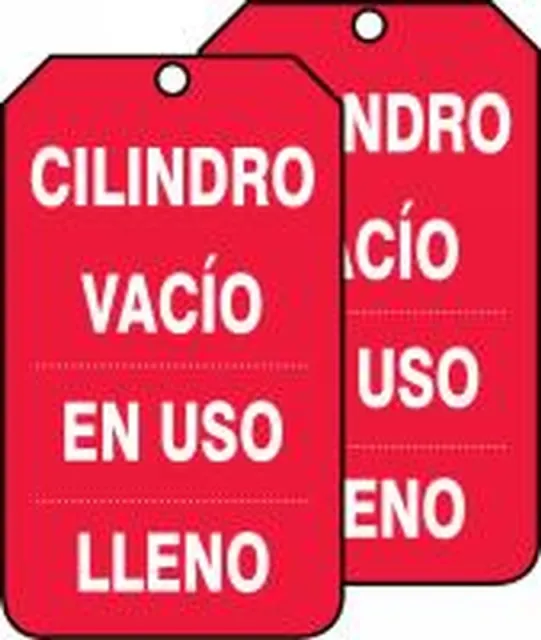 Spanish Safety Tags, CYLINDER STATUS CYLINDER EMPTY, 5.75in x 3.25in, RP-Plastic, 25PK