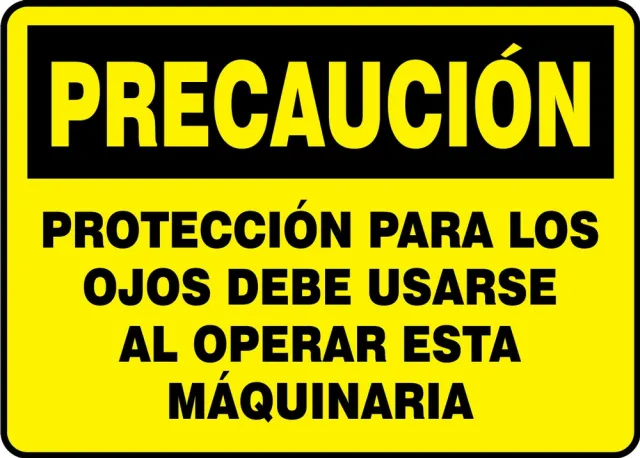 Accuform SHMPPA609VS 7"" x 10"" OSHA Caution Safety Sign: Eye Protection Must Be Worn When Operating This Machinery