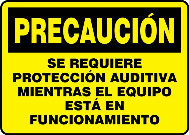 Accuform SHMPPE431VA 7"" x 10"" OSHA Caution Safety Sign: Hearing Protection Required While Equipment Is Operating