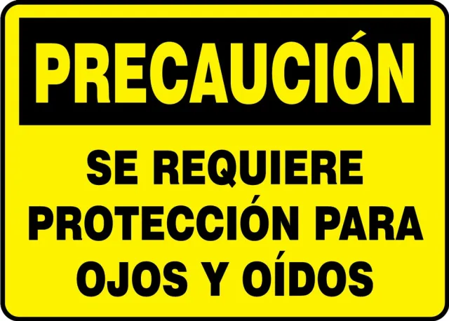 Accuform SHMPPE436XT 7"" x 10"" OSHA Caution Safety Sign: Ear and Eye Protection Required