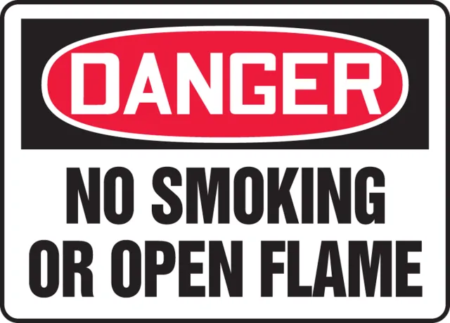 Accuform SHMSMK120XL 7"" x 10"" OSHA Danger Safety Sign: No Smoking or Open Flame