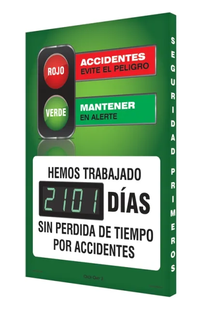 Accuform SHSCK101 28"" x 20"" Digi-Day Electronic Safety Scoreboards: Accidents Avoid Danger Stay Alert Don't Get Hurt We Have Worked ___ Days Without